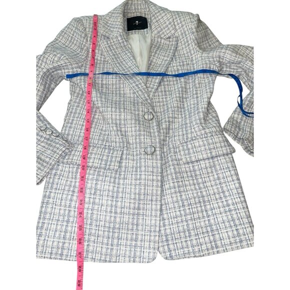 7 FOR ALL MANKIND Women's Blue Tweed Blazer Long Length Two Button Size Medium? - Picture 8 of 15